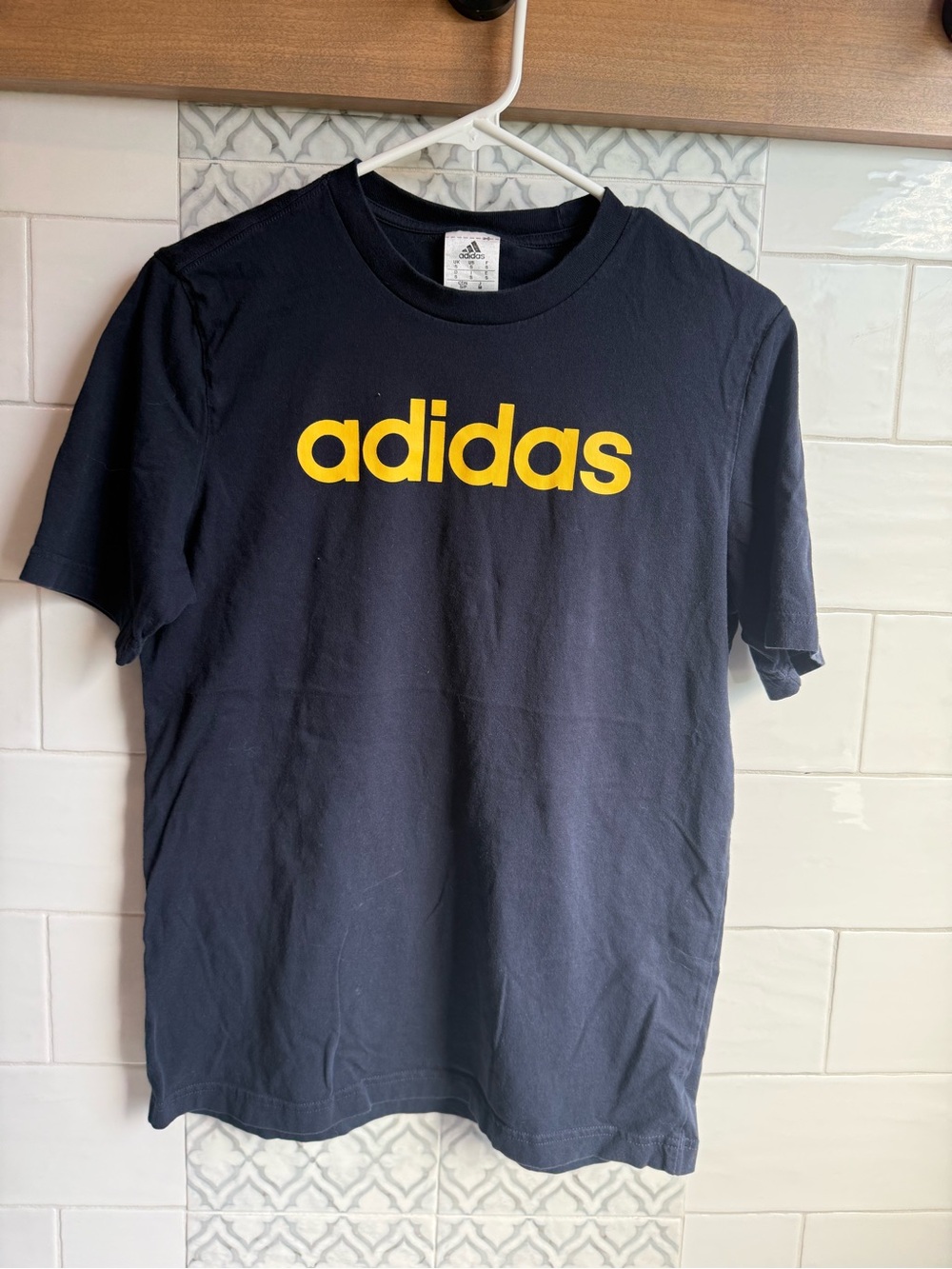adidas Navy Short-Sleeve Tee with Yellow Logo